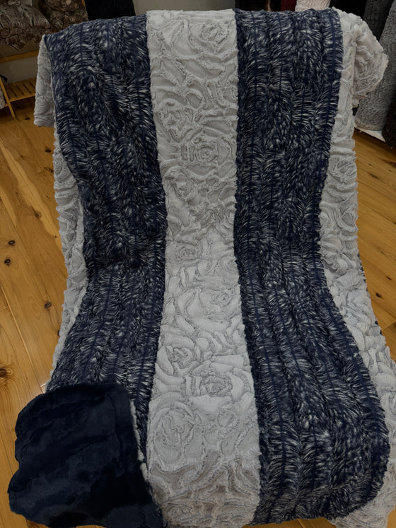 Minky Travel Size Demi Rose Gray Navy combo w/Navy 36" x 57"